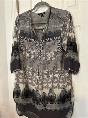 Clearance Roz & Ali Gray and Black Patterned Tunic Blouse